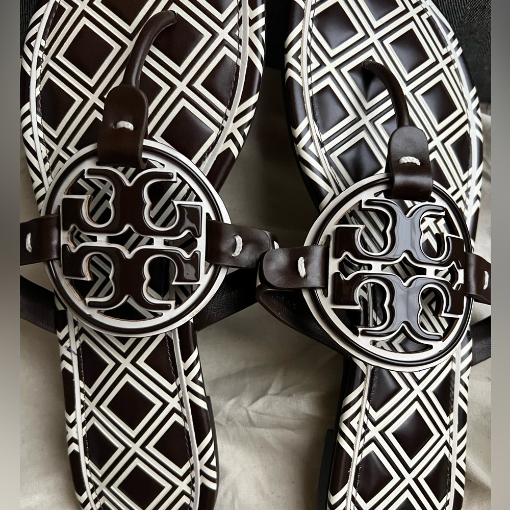Tory Burch New Ivory & Coffee Metal Miller Leather Sandal